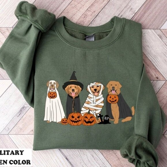 Julia A Tops - Golden Retriever Ghost Dogs Sweatshirt Halloween Pet Lover Spooky Pullover 05